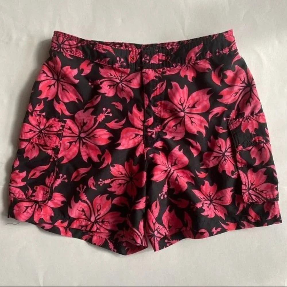 Catalina Black and Pink Floral Hawaiian Style Shorts Size M - Picture 10 of 11